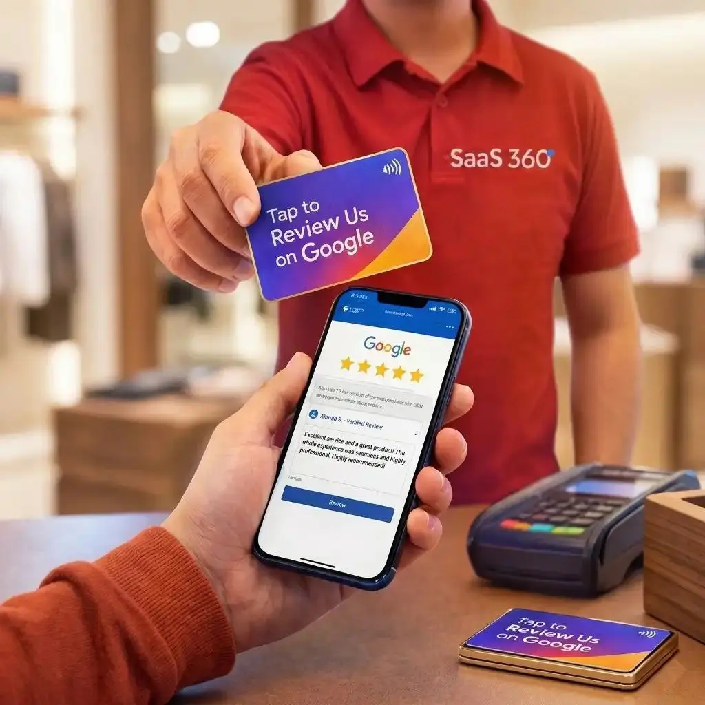 بطاقة تقييم VIP بتقنية NFC بجانب هاتف ذكي